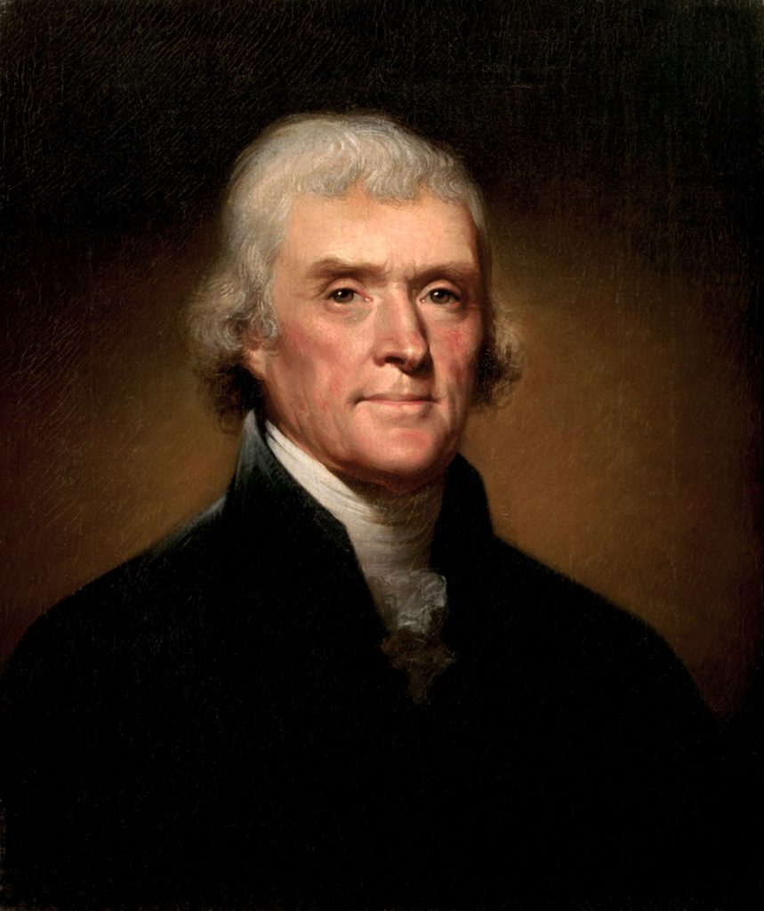 Thomas Jefferson (Rembrandt Peale, 1800). Public domain.