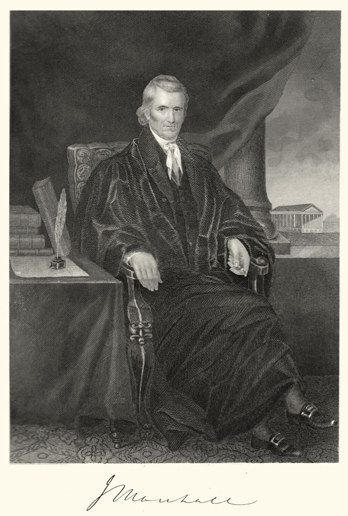 Portrait of Chief Justice John Marshall (Steel engraving with signature, Public Domain)
