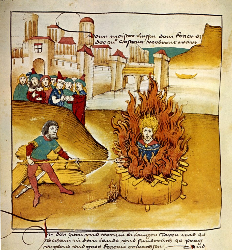Jan Hus auf dem Scheiterhaufen (Spiezer Chronik, 1485), gemeinfrei, https://commons.wikimedia.org/w/index.php?curid=669283