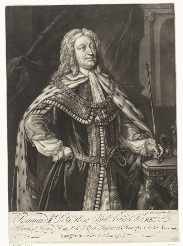 Founder and formal rector: George II, Elector of Brunswick-Lüneburg and King of Great Britain (portrait of 1736). Rijksmuseum, CC0, via Wikimedia Commons (https://commons.wikimedia.org/w/index.php?curid=84584692)